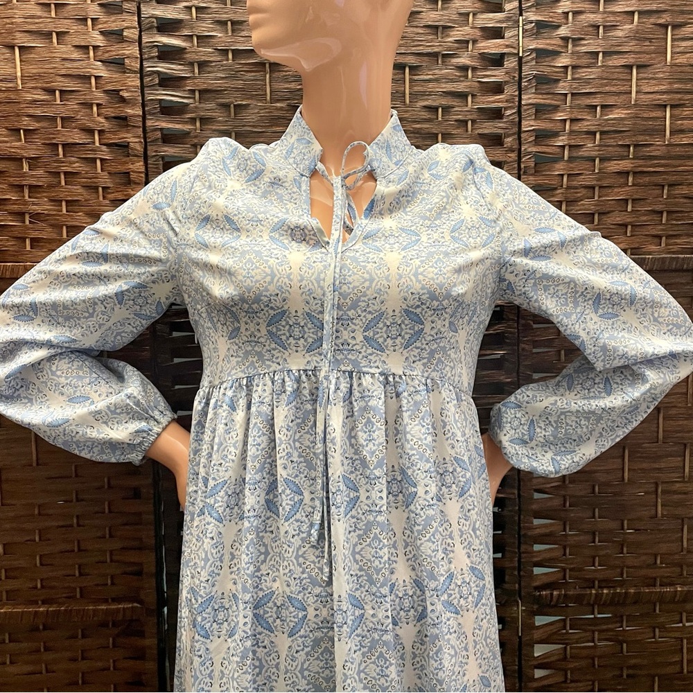 Elegant Blue Patterned Maxi Dress, Size S. - Picture 2 of 5